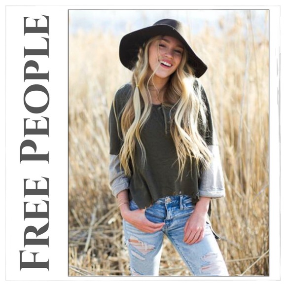 Free People Tops - Free People Hi-Lo Army Green Distressed Henley